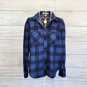 Adam Levine blue plaid button-down shirt Women's Size L